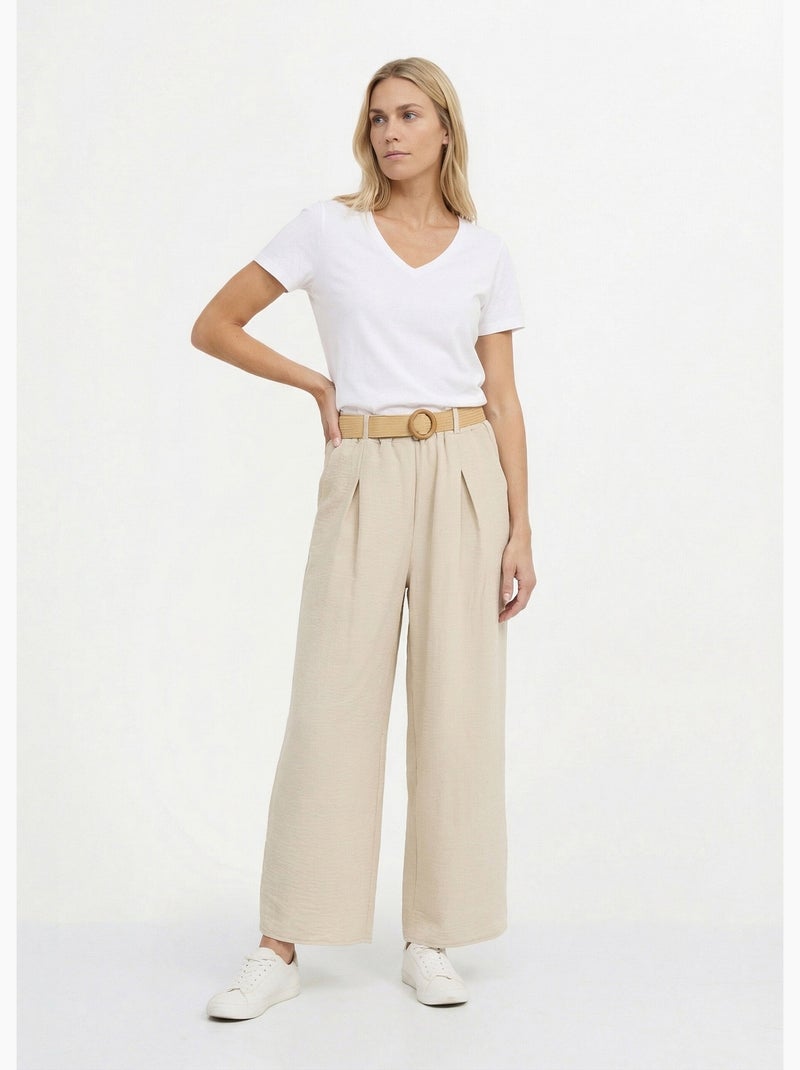 Pantalones fluidos + cinturón trenzado - AFIBEL Beige - Kiabi