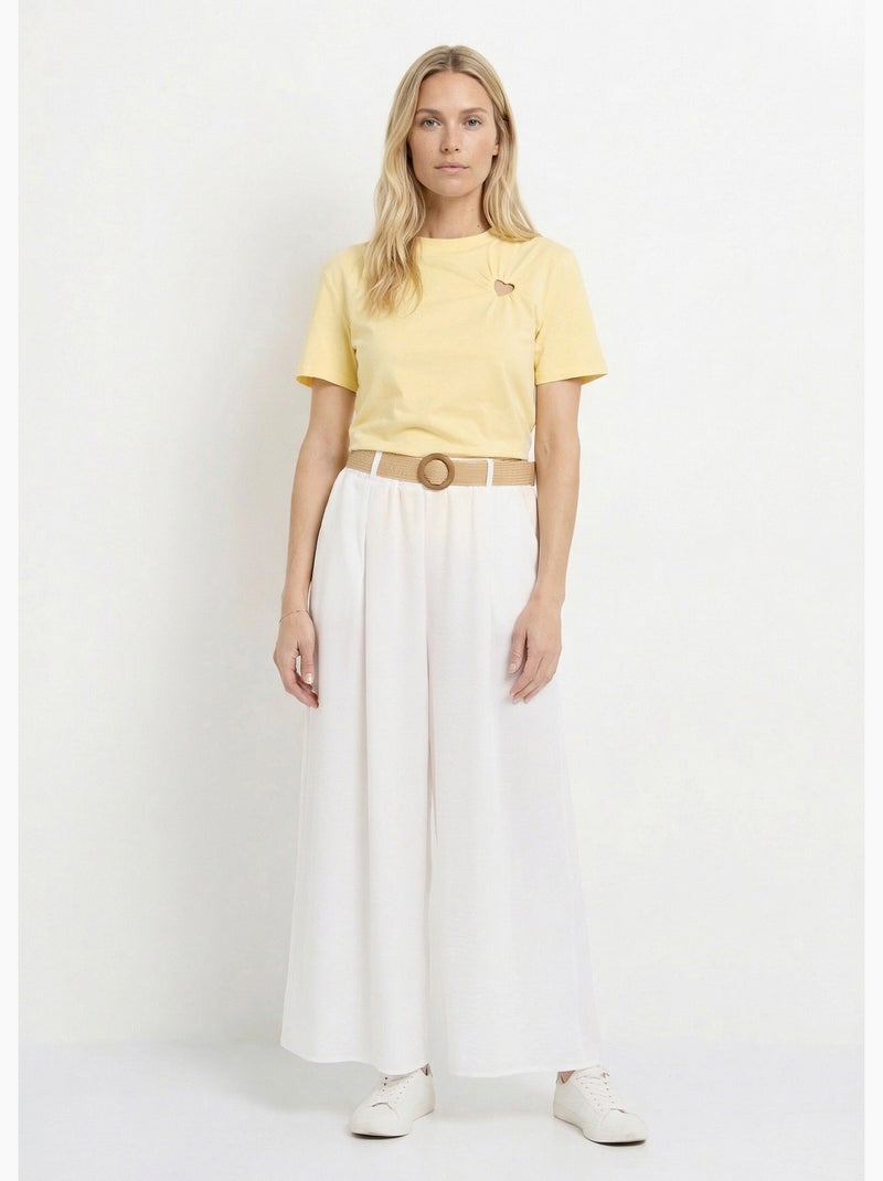 Pantalones fluidos + cinturón trenzado - AFIBEL Blanco - Kiabi