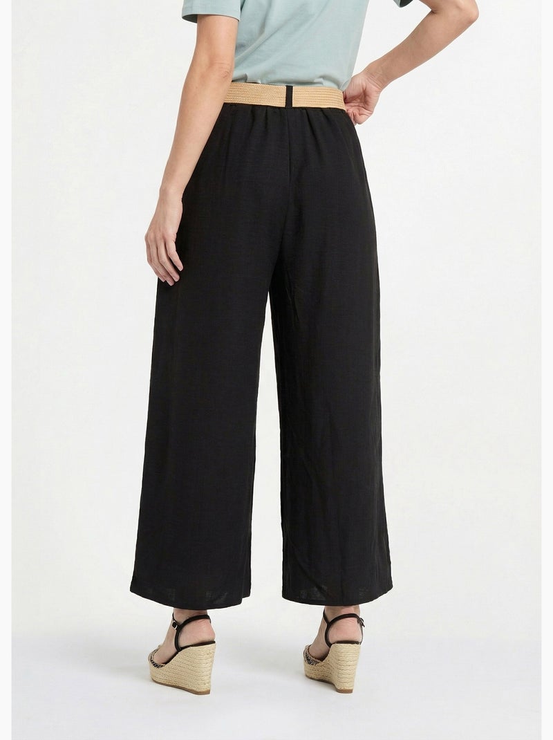 Pantalones fluidos + cinturón trenzado - AFIBEL Negro - Kiabi