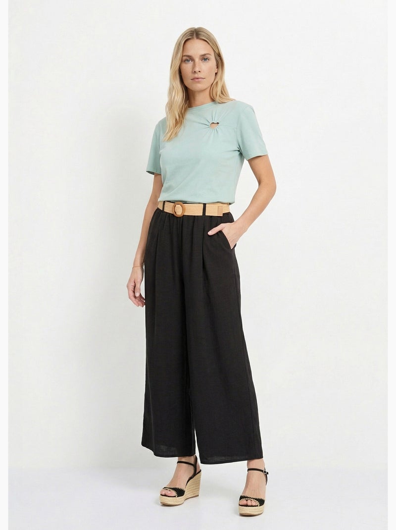 Pantalones fluidos + cinturón trenzado - AFIBEL Negro - Kiabi