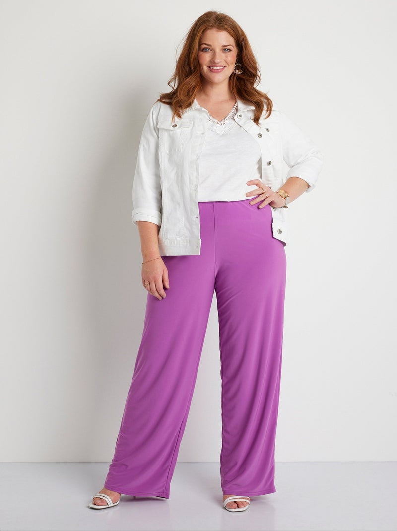 Pantalones fluidos de malla con cintura elástica - Afibel Violeta - Kiabi