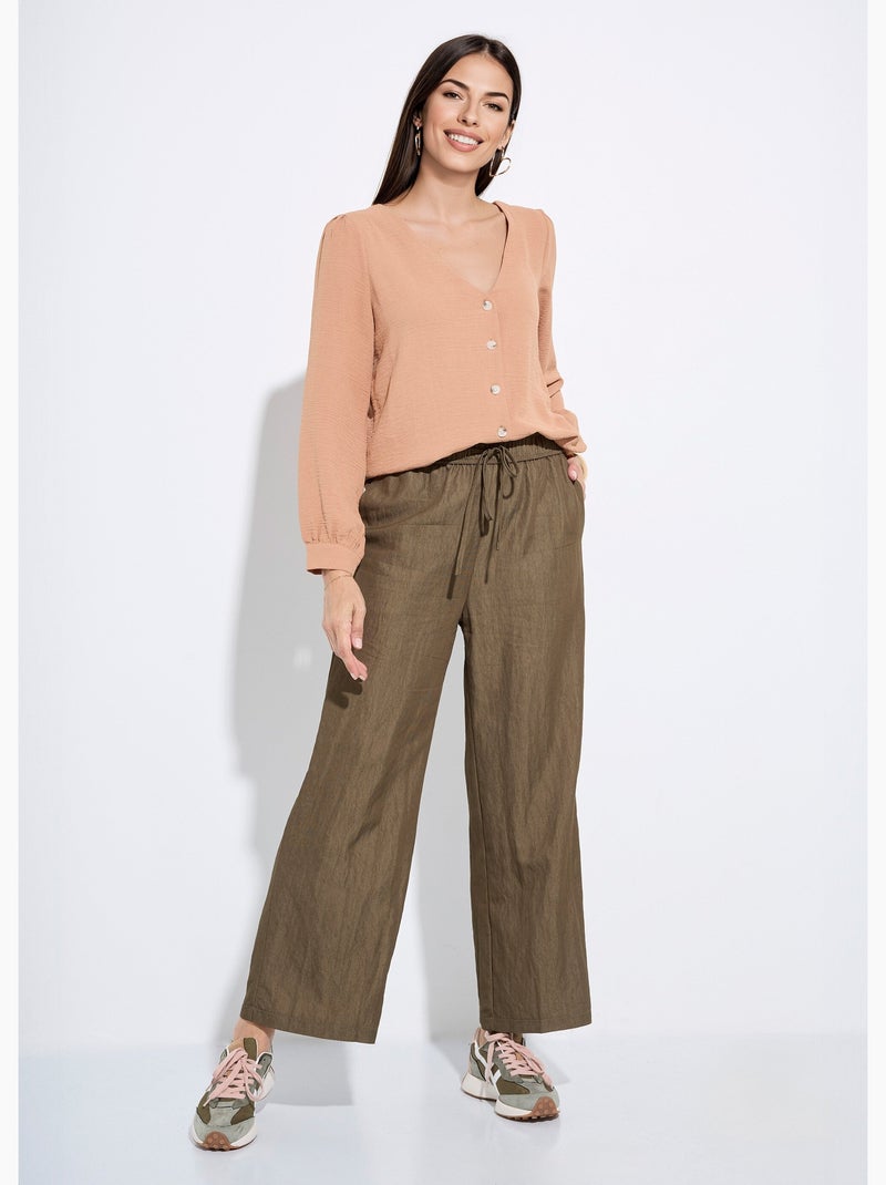 Pantalones fluidos elásticos de sarga lisa - AFIBEL Caqui - Kiabi
