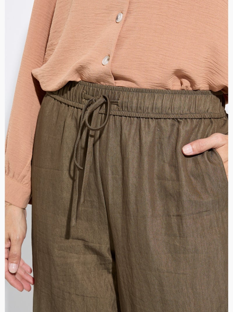 Pantalones fluidos elásticos de sarga lisa - AFIBEL Caqui - Kiabi