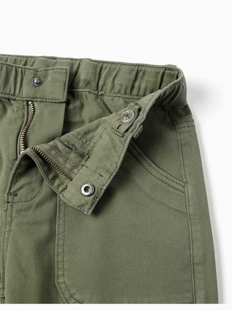 Pantalones holgados de sarga con bolsillos Verde oscuro - Kiabi