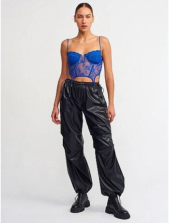 Pantalones jogger de mujer de piel sintética dilvin
