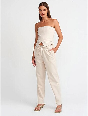 Pantalones jogger de mujer en mezcla de lino