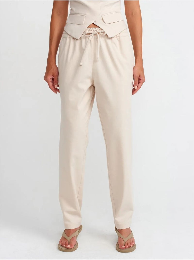 Pantalones jogger de mujer en mezcla de lino Crema - Kiabi