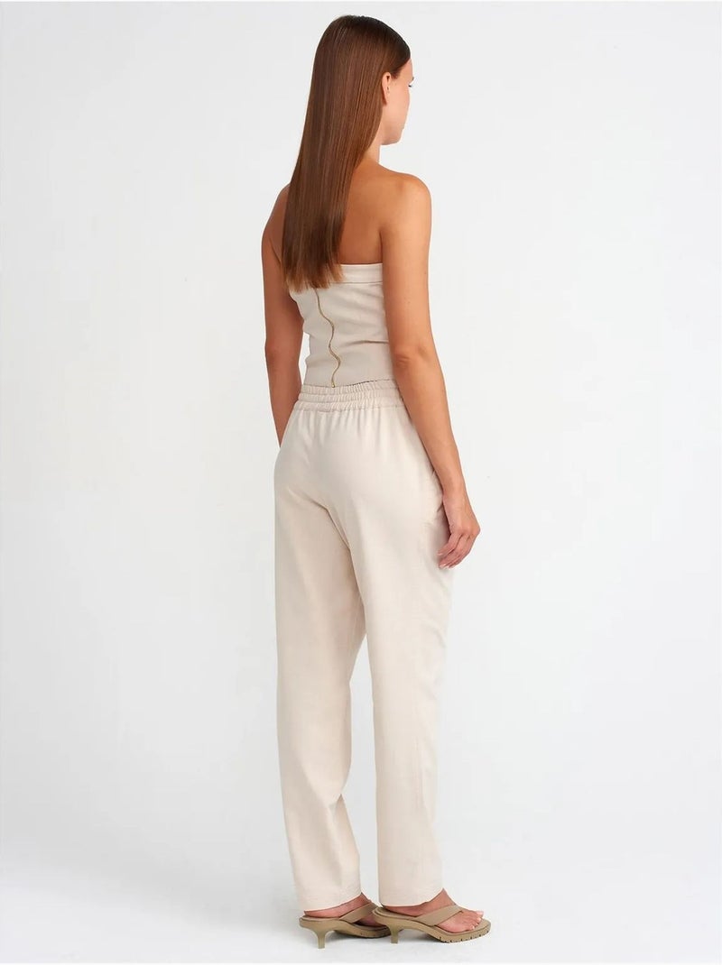 Pantalones jogger de mujer en mezcla de lino dilvin Crema - Kiabi