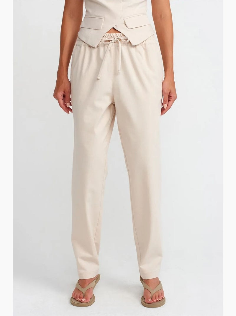 Pantalones jogger de mujer en mezcla de lino dilvin Crema - Kiabi