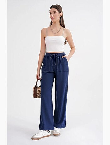Pantalones largos de pierna recta con cintura elástica para mujer mixray