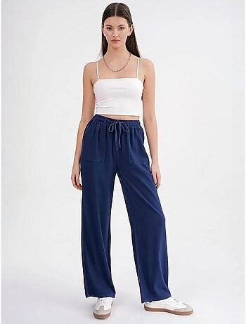 Pantalones largos de pierna recta con cintura elástica para mujer mixray