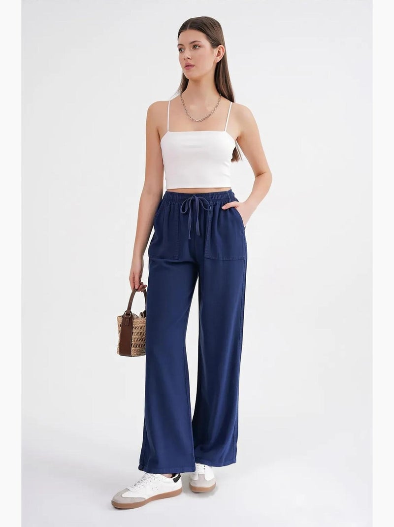 Pantalones largos de pierna recta con cintura elástica para mujer mixray Azul marino - Kiabi