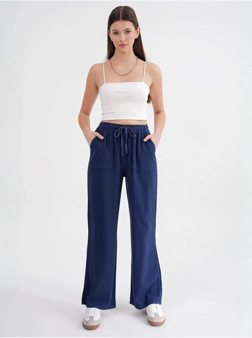 Pantalones largos de pierna recta con cintura elástica para mujer mixray - Kiabi Pantalones largos de pierna recta con cintura elástica para mujer mixray - Kiabi
