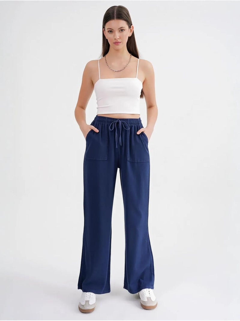 Pantalones largos de pierna recta con cintura elástica para mujer mixray Azul marino - Kiabi