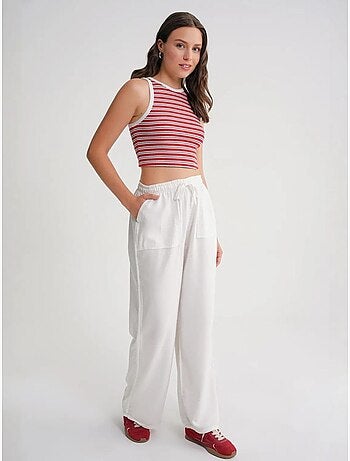 Pantalones largos de pierna recta con cintura elástica para mujer mixray