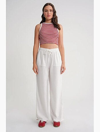 Pantalones largos de pierna recta con cintura elástica para mujer mixray