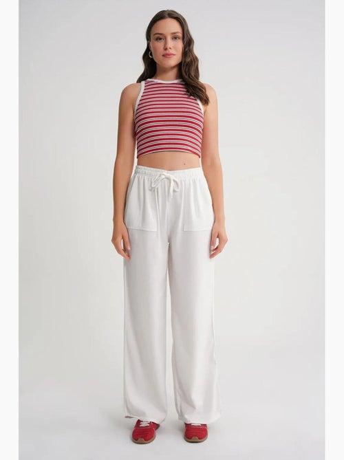 Pantalones largos de pierna recta con cintura elástica para mujer mixray - Kiabi Pantalones largos de pierna recta con cintura elástica para mujer mixray - Kiabi