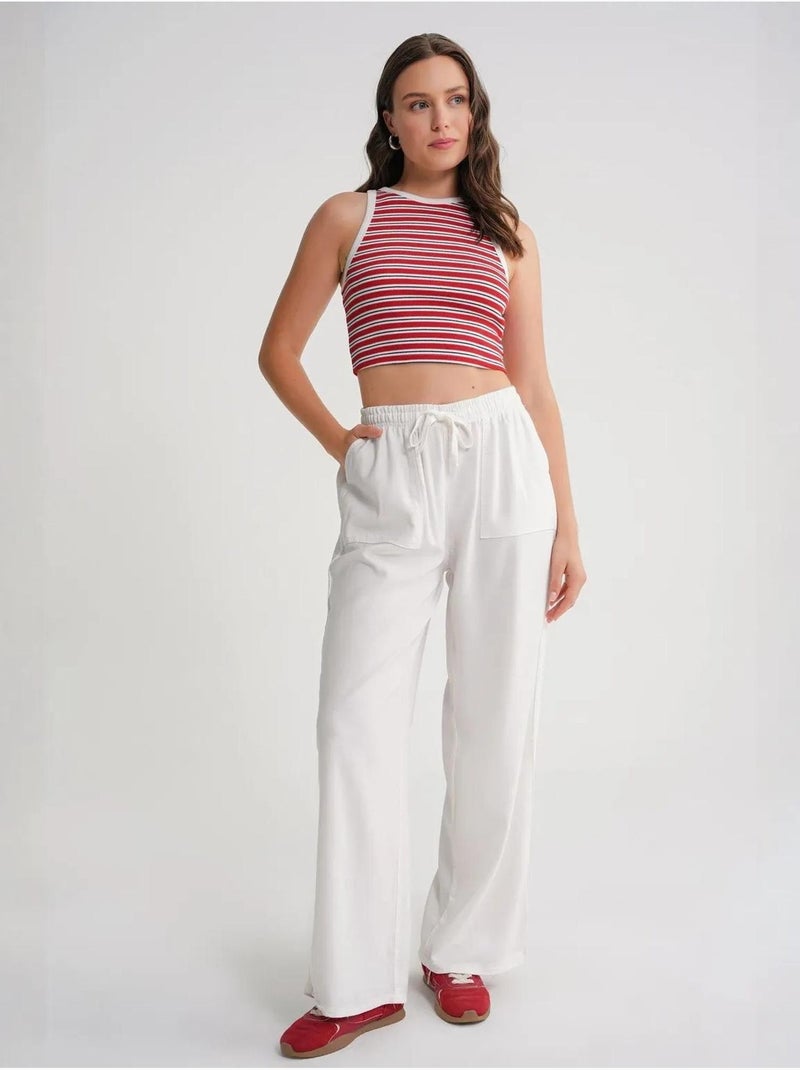 Pantalones largos de pierna recta con cintura elástica para mujer mixray Blanco roto - Kiabi