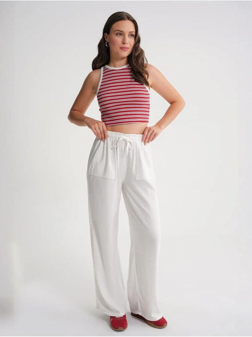 Pantalones largos de pierna recta con cintura elástica para mujer mixray - Kiabi Pantalones largos de pierna recta con cintura elástica para mujer mixray - Kiabi