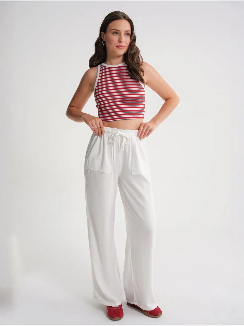 Pantalones largos de pierna recta con cintura elástica para mujer mixray Blanco roto - Kiabi