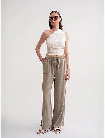 Pantalones largos de pierna recta con cintura elástica para mujer mixray