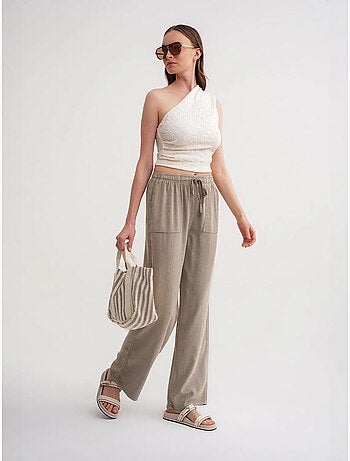 Pantalones largos de pierna recta con cintura elástica para mujer mixray