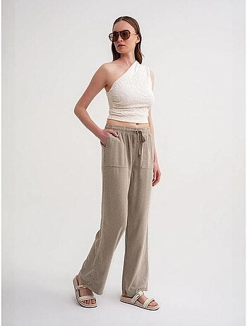 Pantalones largos de pierna recta con cintura elástica para mujer mixray