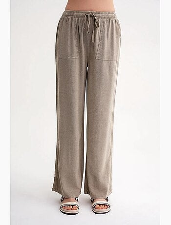 Pantalones largos de pierna recta con cintura elástica para mujer mixray