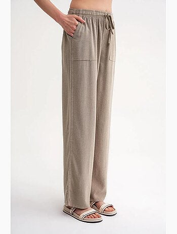 Pantalones largos de pierna recta con cintura elástica para mujer mixray