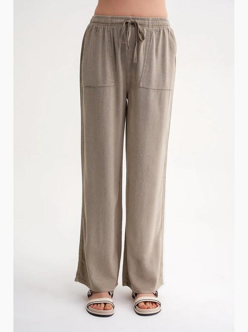 Pantalones largos de pierna recta con cintura elástica para mujer mixray - Kiabi Pantalones largos de pierna recta con cintura elástica para mujer mixray - Kiabi