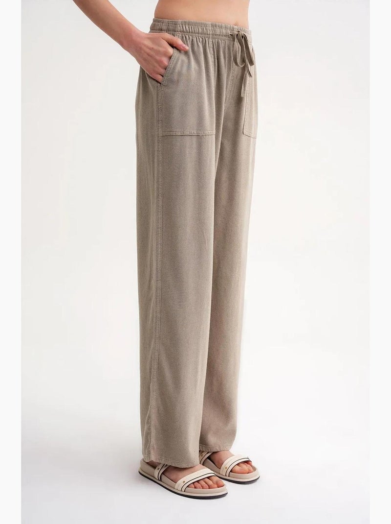 Pantalones largos de pierna recta con cintura elástica para mujer mixray Caqui - Kiabi