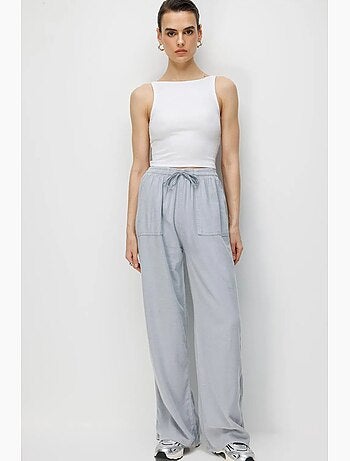 Pantalones largos de pierna recta con cintura elástica para mujer mixray