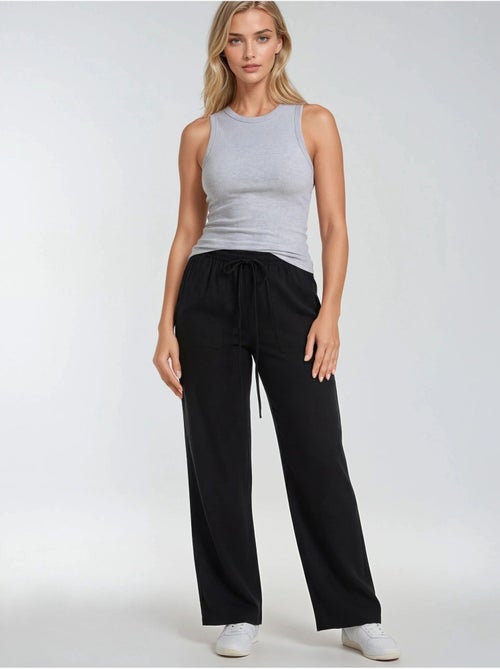 Pantalones largos de pierna recta con cintura elástica para mujer mixray - Kiabi Pantalones largos de pierna recta con cintura elástica para mujer mixray - Kiabi