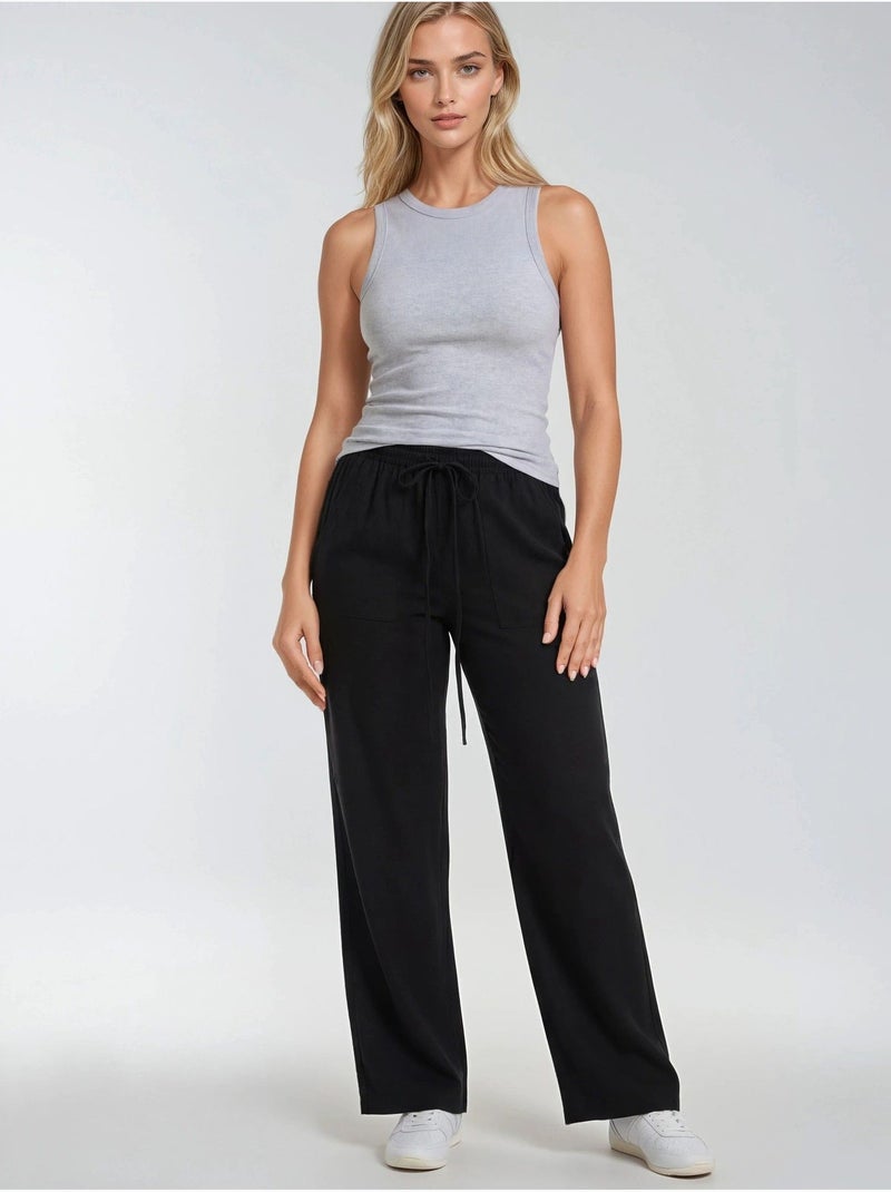 Pantalones largos de pierna recta con cintura elástica para mujer mixray Negro - Kiabi