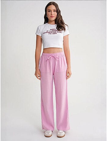 Pantalones largos de pierna recta con cintura elástica para mujer mixray