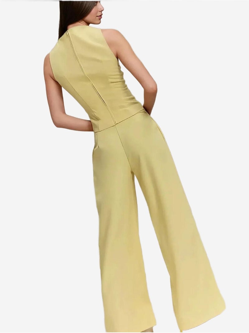 Pantalones largos plisados de pierna ancha Amarillo - Kiabi