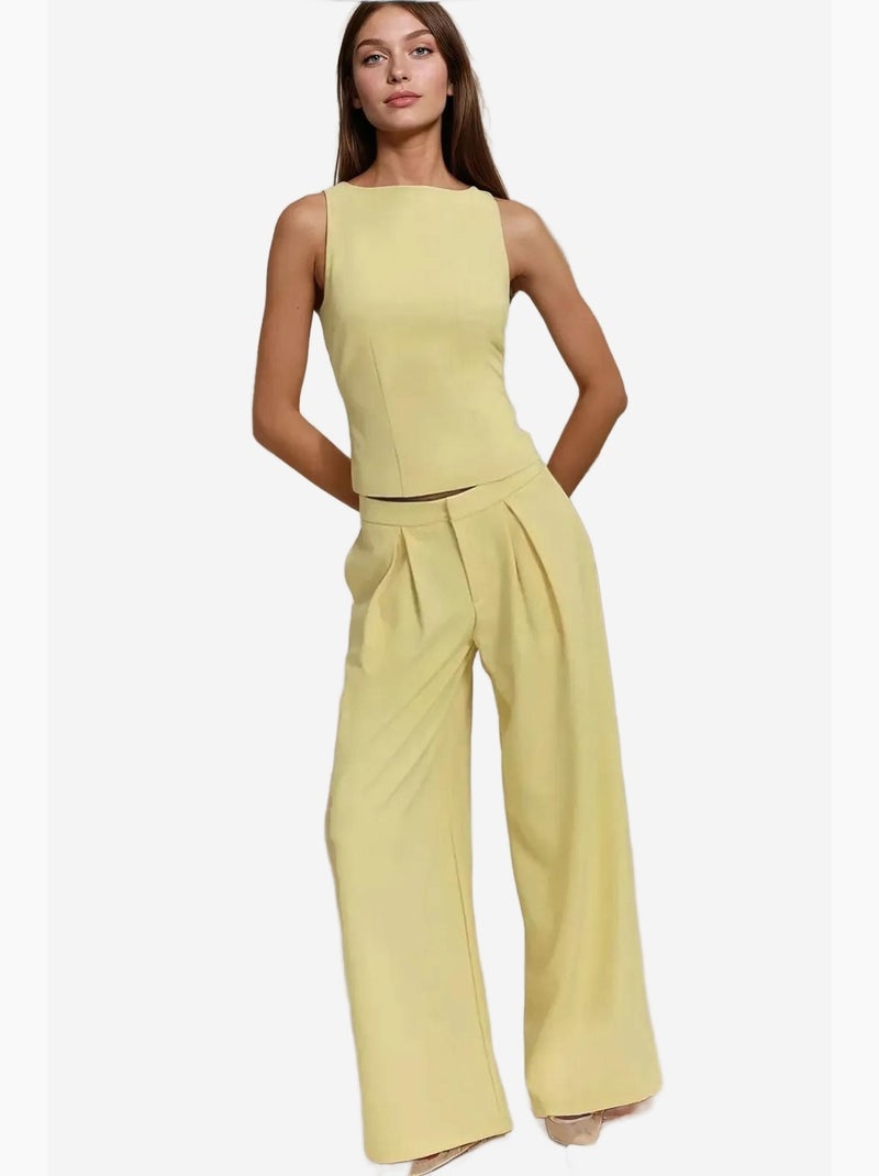 Pantalones largos plisados de pierna ancha hiccup Amarillo - Kiabi