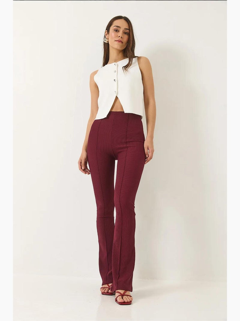 Pantalones leggings acanalados de cintura alta y acampanados lucci Rojo burdeos - Kiabi