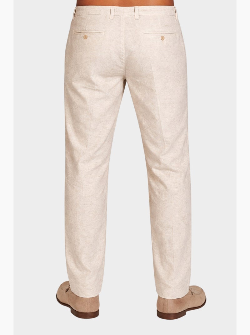 Pantalones lisos de algodón, lino y poliéster. Beige - Kiabi