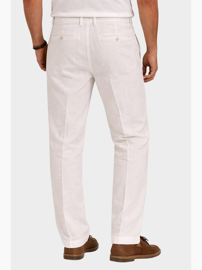Pantalones lisos de algodón, lino y poliéster. Blanco - Kiabi