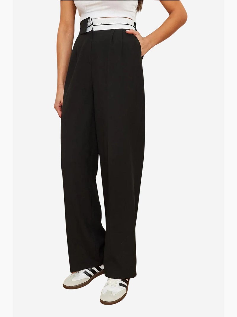 Pantalones palazzo abotonados con cintura asimétrica y pierna ancha lucci Negro - Kiabi