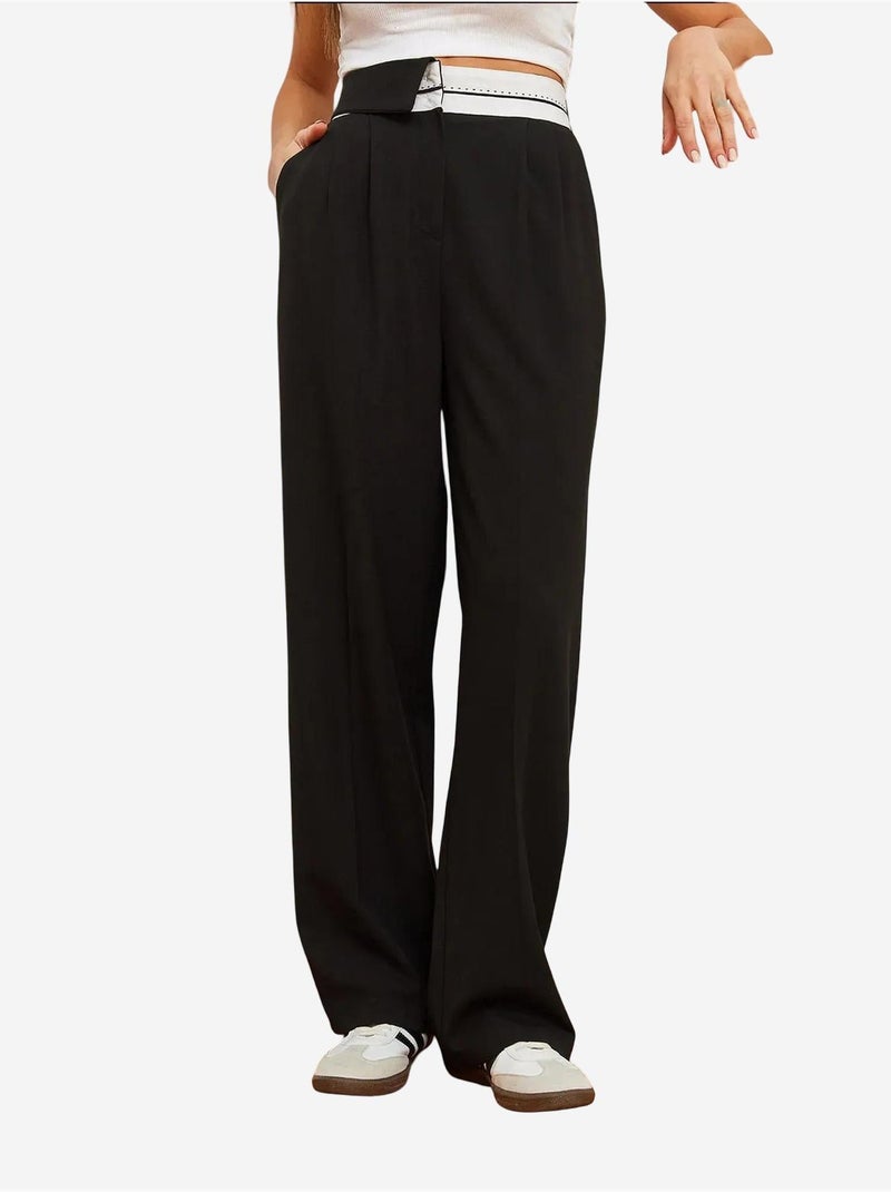 Pantalones palazzo abotonados con cintura asimétrica y pierna ancha lucci Negro - Kiabi