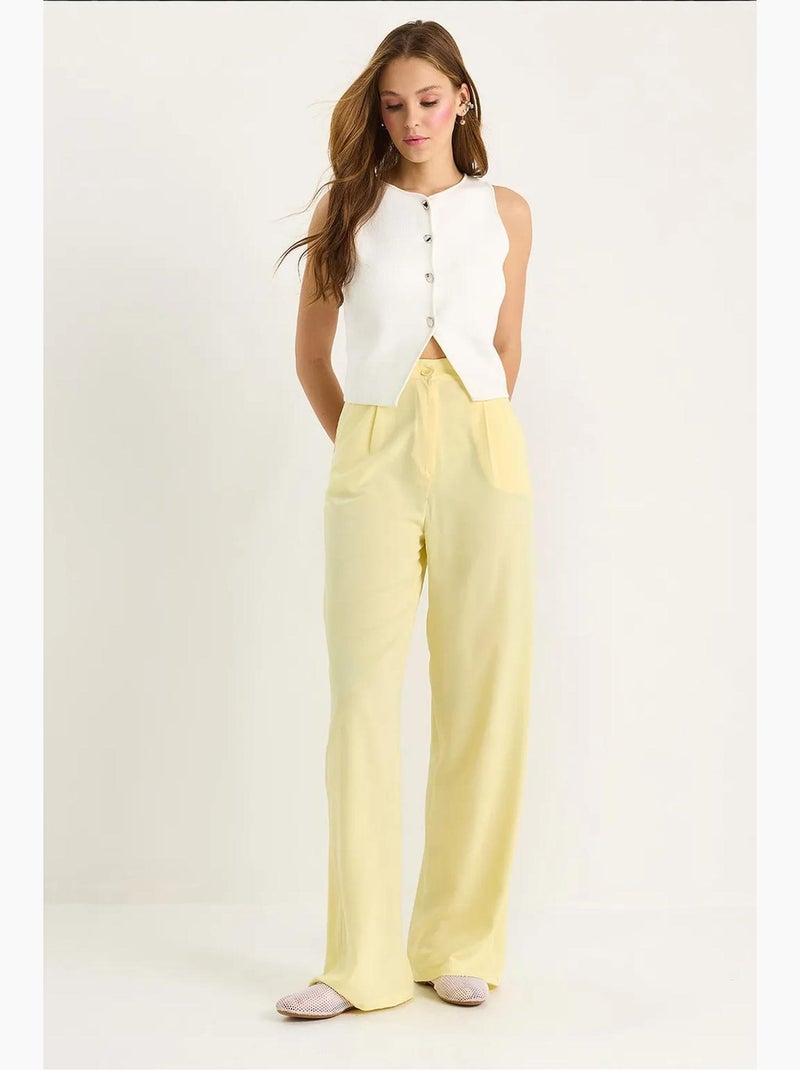 Pantalones palazzo de cintura alta con cierre de botón lucci Amarillo limón - Kiabi