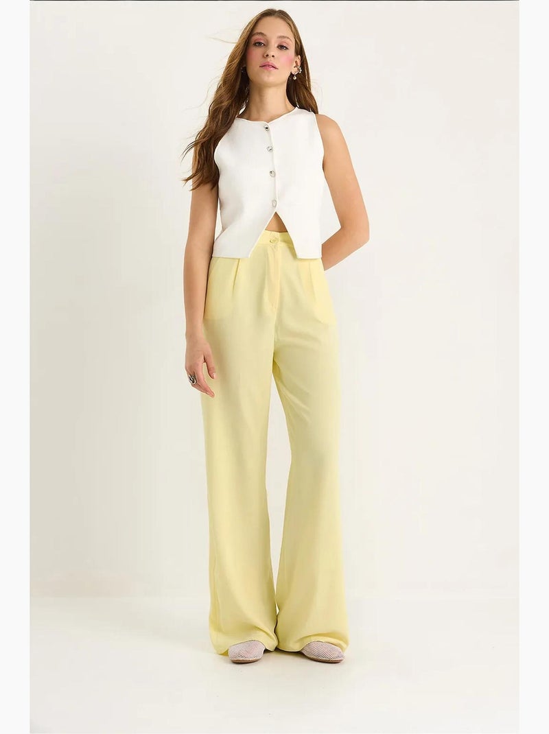 Pantalones palazzo de cintura alta con cierre de botón lucci Amarillo limón - Kiabi