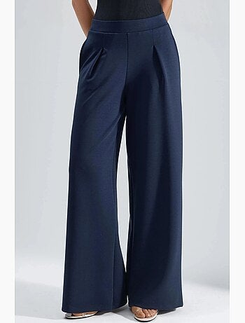 Pantalones palazzo de cintura alta con elástico busem