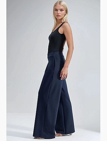 Pantalones palazzo de cintura alta con elástico busem