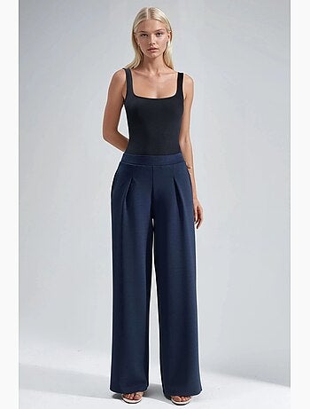 Pantalones palazzo de cintura alta con elástico busem