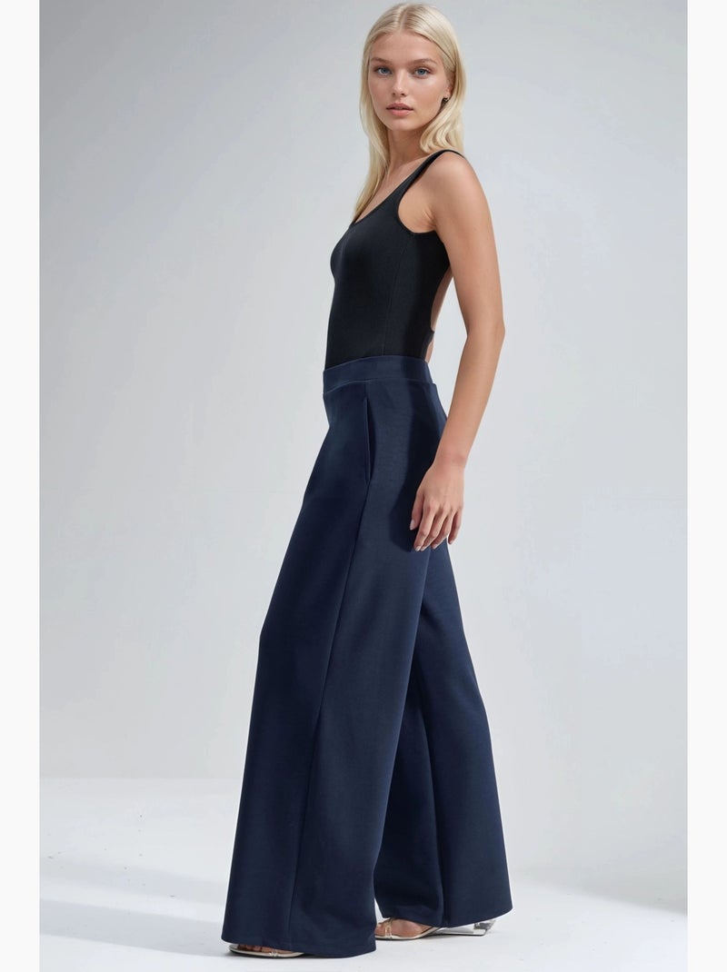 Pantalones palazzo de cintura alta con elástico busem Azul marino - Kiabi