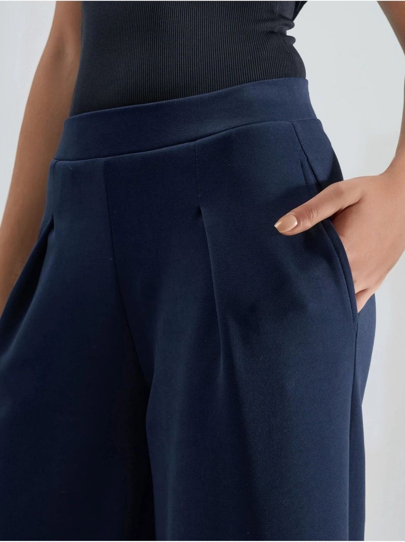 Pantalones palazzo de cintura alta con elástico busem Azul marino - Kiabi