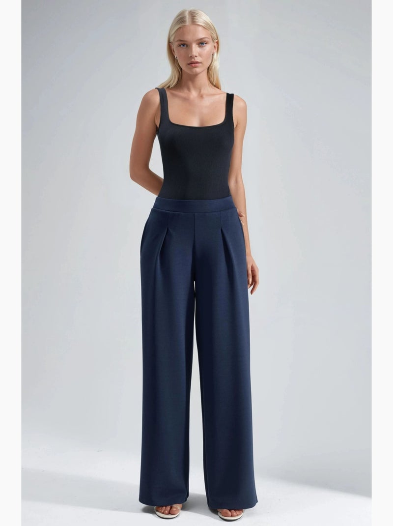 Pantalones palazzo de cintura alta con elástico busem Azul marino - Kiabi